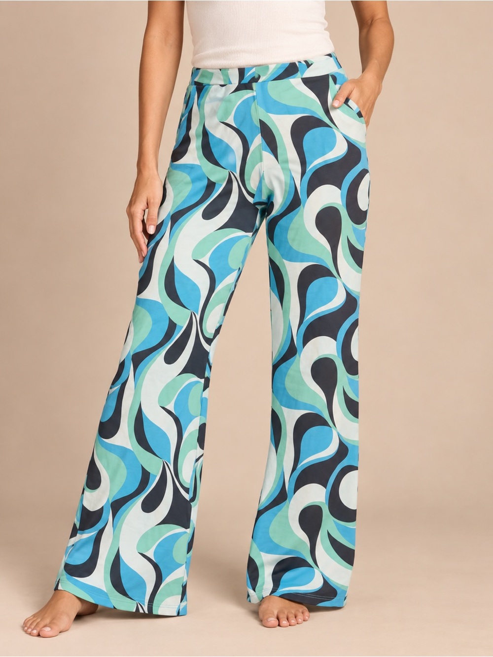 Zara Wide-Leg Swirl Print Pants in Blue and Aqua